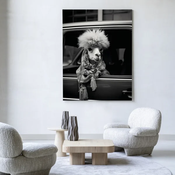 Alpaca In Taxi - Wandkleed
