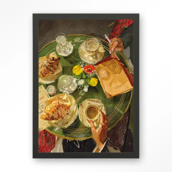25213-croissant-at-cafe-de-flore-art-print-wooden-frame-black Croissants At Cafe de Flore - Art print
