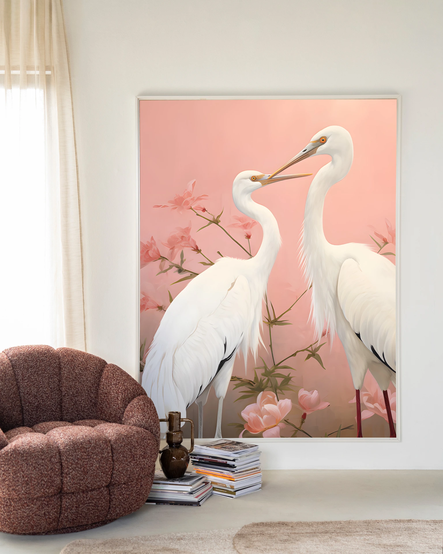 Pink Love Birds - Wandkleed - Afbeelding 4