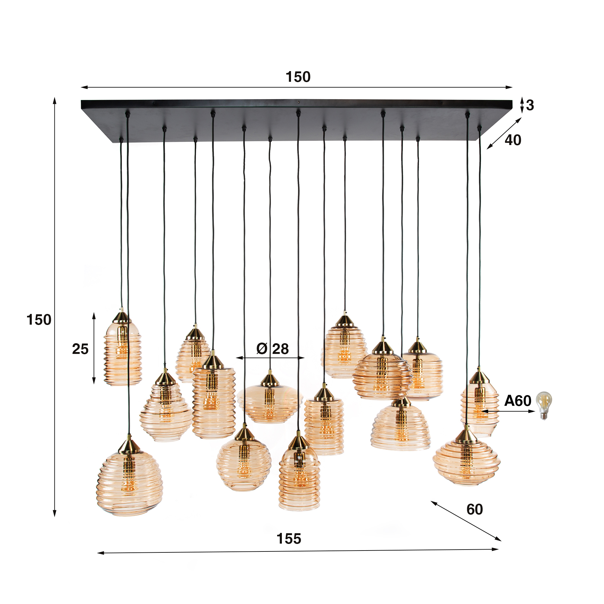 Hanglamp Rib Glass 5+5+5L - Afbeelding 7
