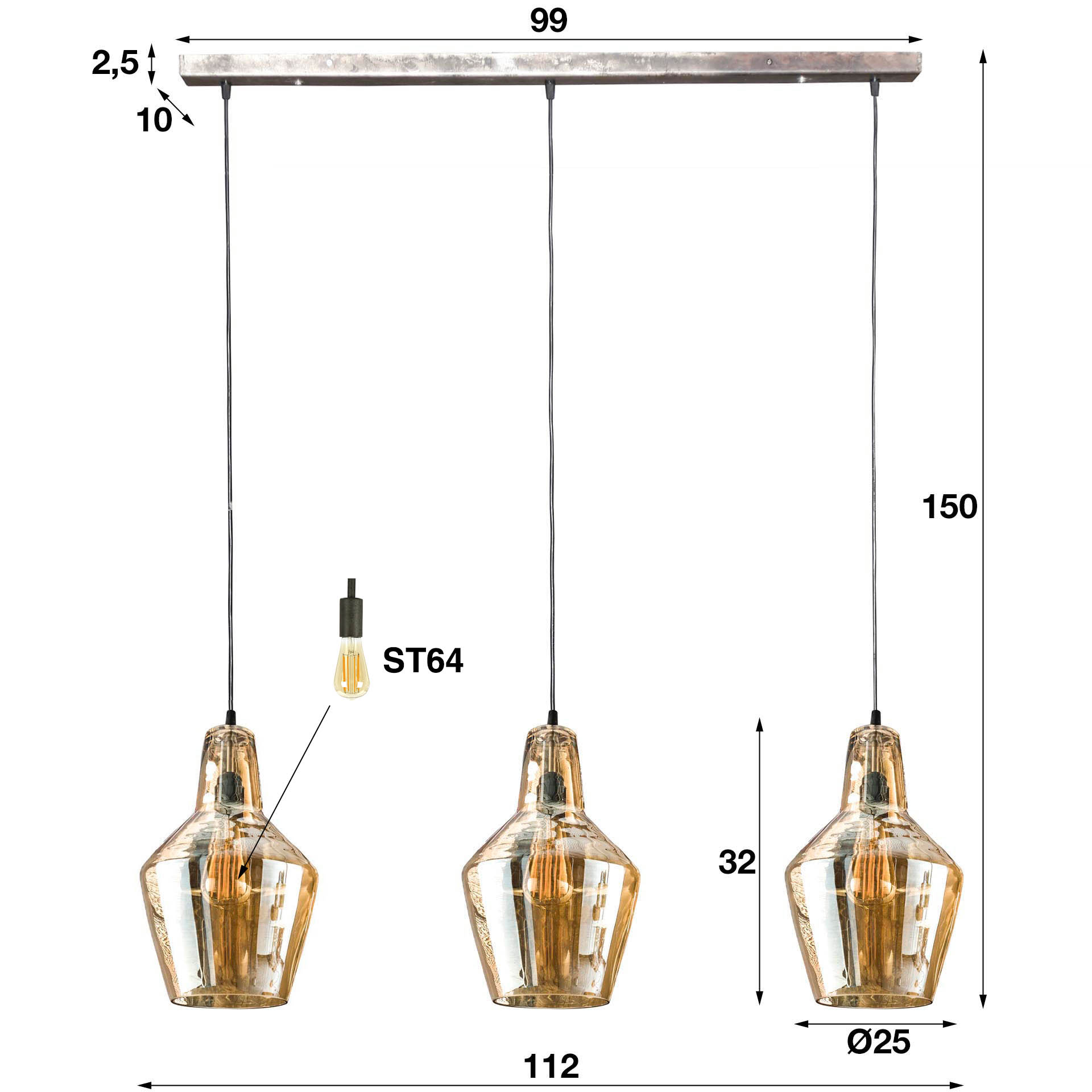 Hanglamp Glass Cone 3L - Afbeelding 4