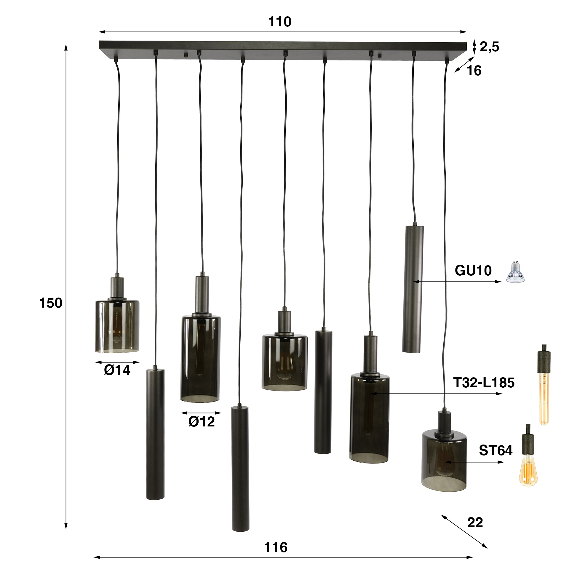 Hanglamp Sepiora 5+4L - Afbeelding 10