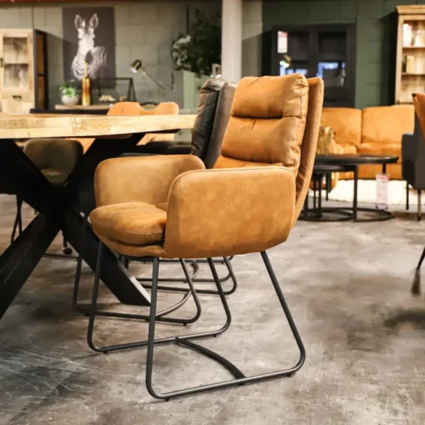 Eetkamerstoel met arm Avalon - Cognac - Microvezel