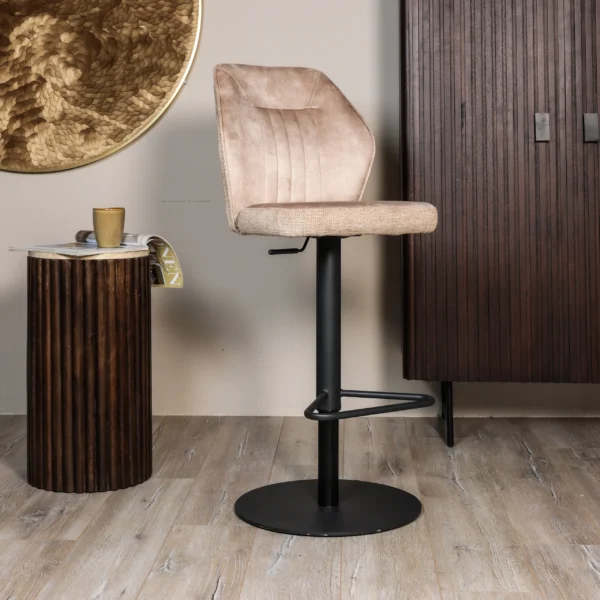 Barkruk-Lena-9-scaled Barkruk Lena - Geweven stof & Velours - Creme