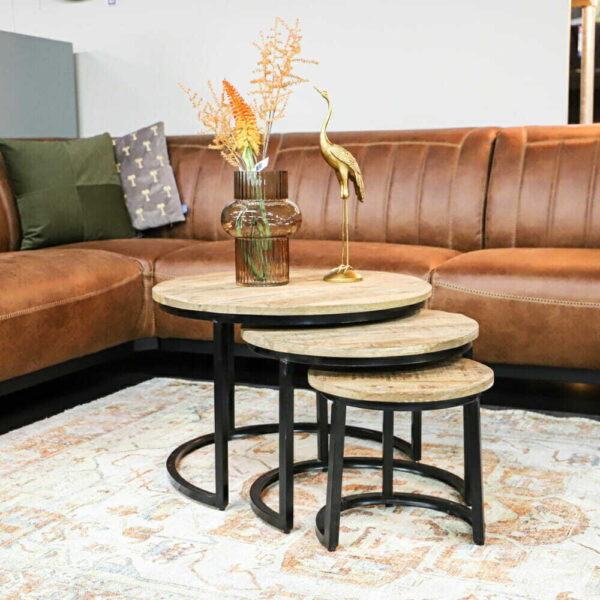 Driedelige salontafelset Mangohout Deluxe - Naturel - 63 x 63 cm