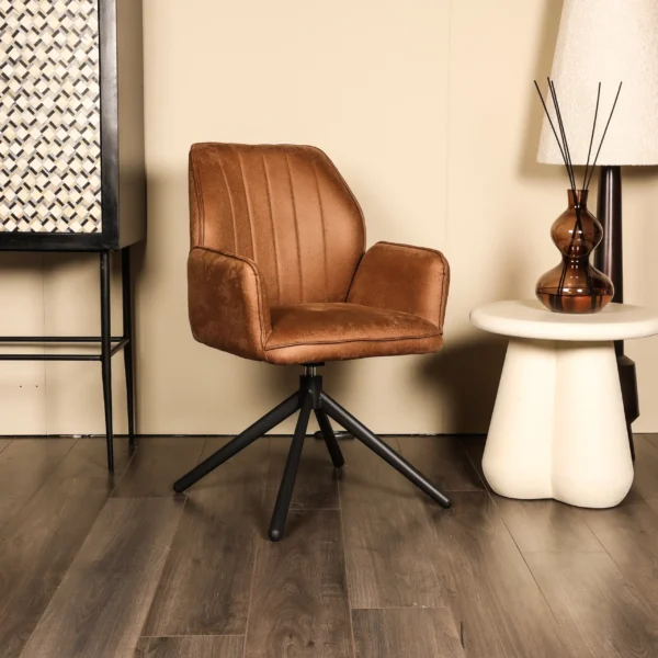 Eetkamerstoel met arm Can - Cognac - Microvezel