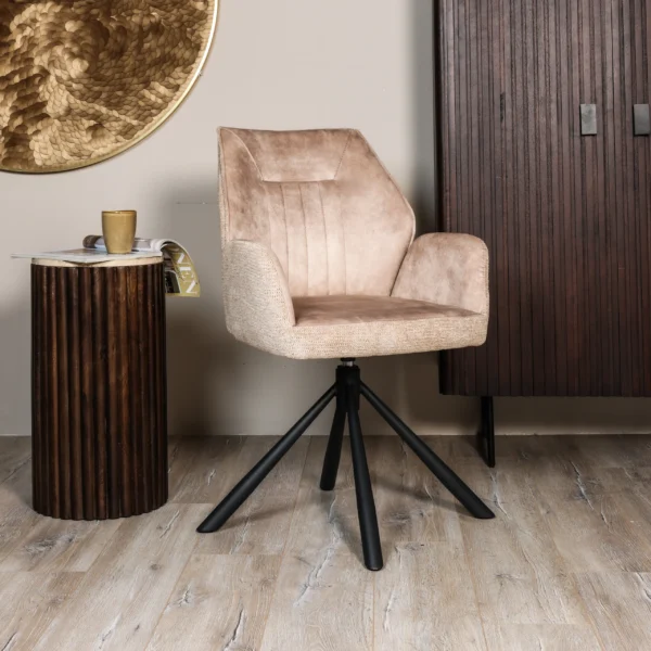 Eetkamerstoel Lois met Arm - Creme - Geweven stof & Velours