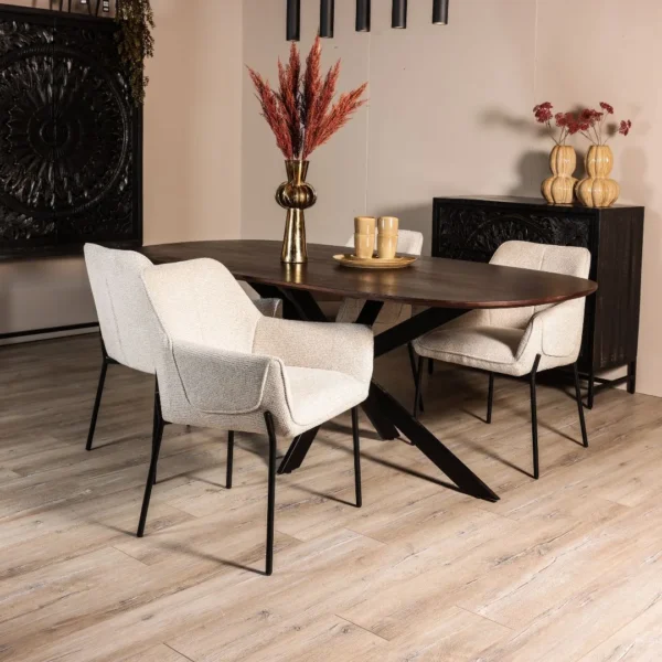 Eettafel Alexander - Notenkleur + 4x Eetkamerstoel Jade - Naturel