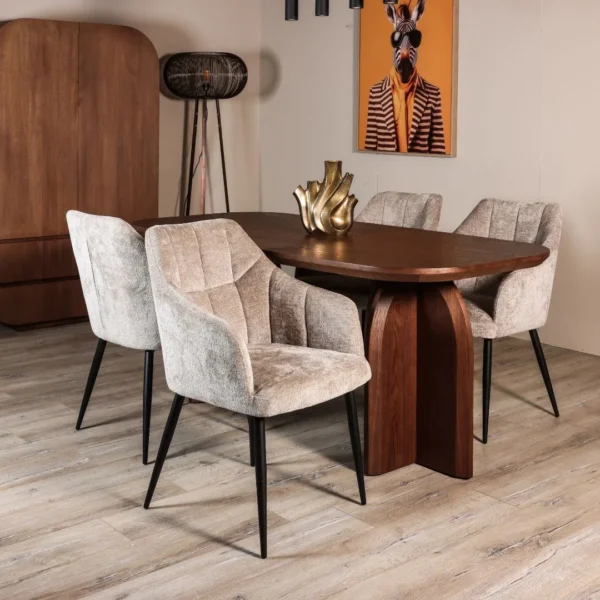 Eettafel Salerno + 4x Eetkamerstoel Westin - Beige