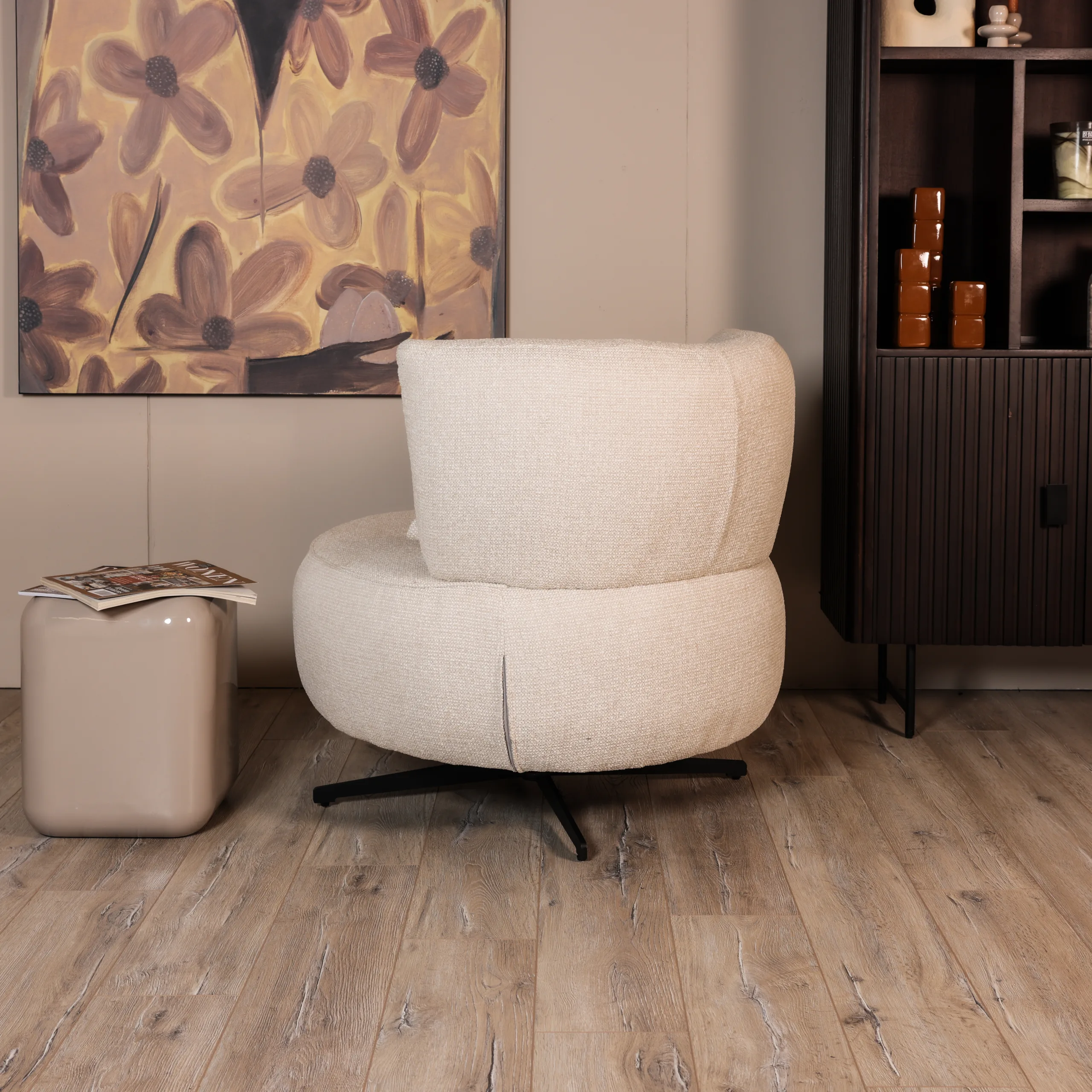 Fauteuil Elva - Geweven stof - Beige - Afbeelding 2