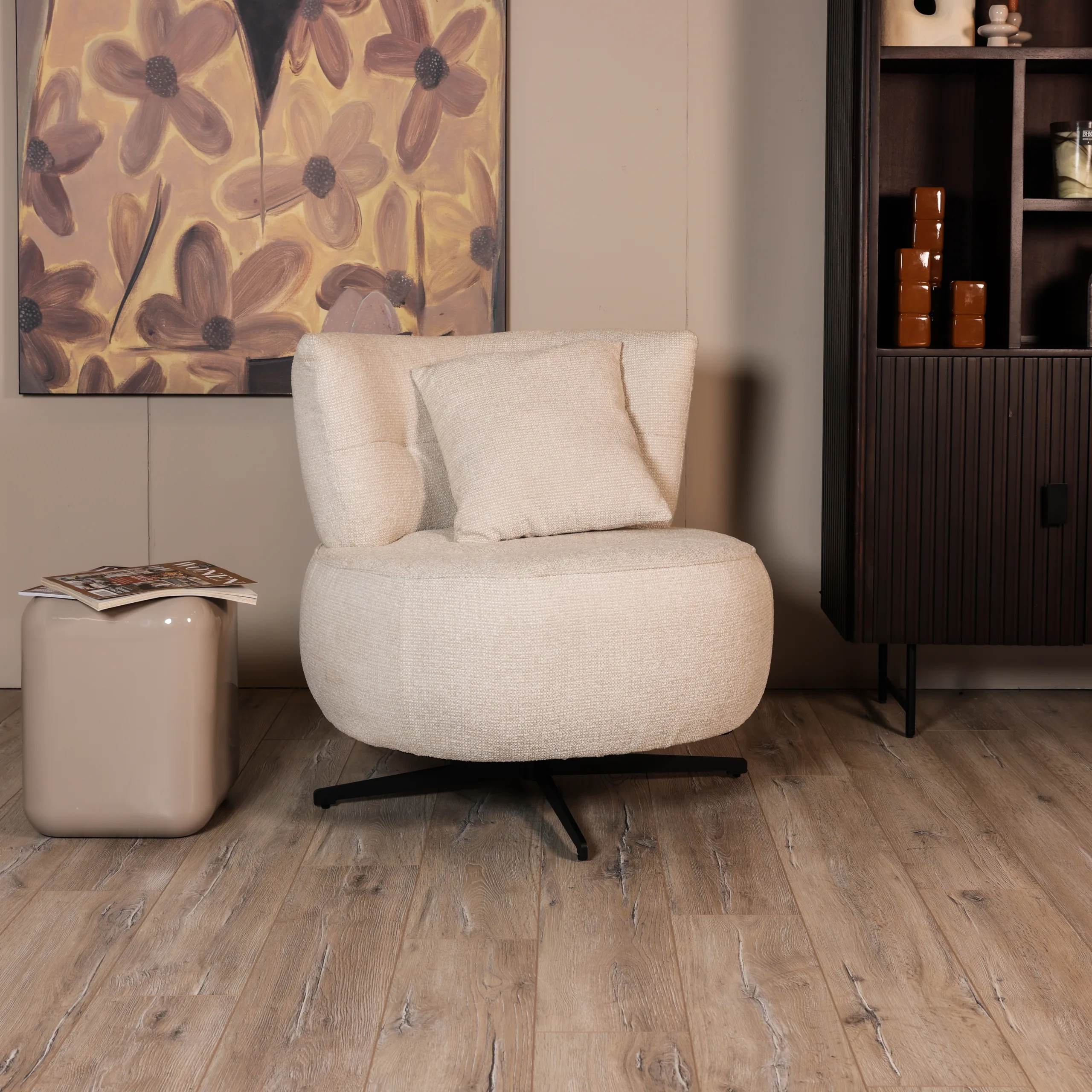 Fauteuil Elva - Geweven stof - Beige