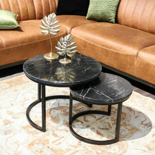 Tweedelige salontafelset Marmer - Zwart - 56 x 56 cm
