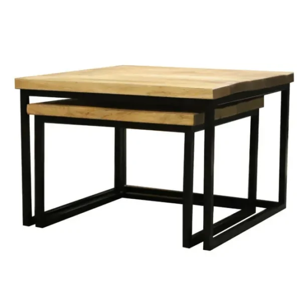 Tweedelige salontafelset Iron Wood Deluxe Vierkant - Naturel - 60 x 50 cm