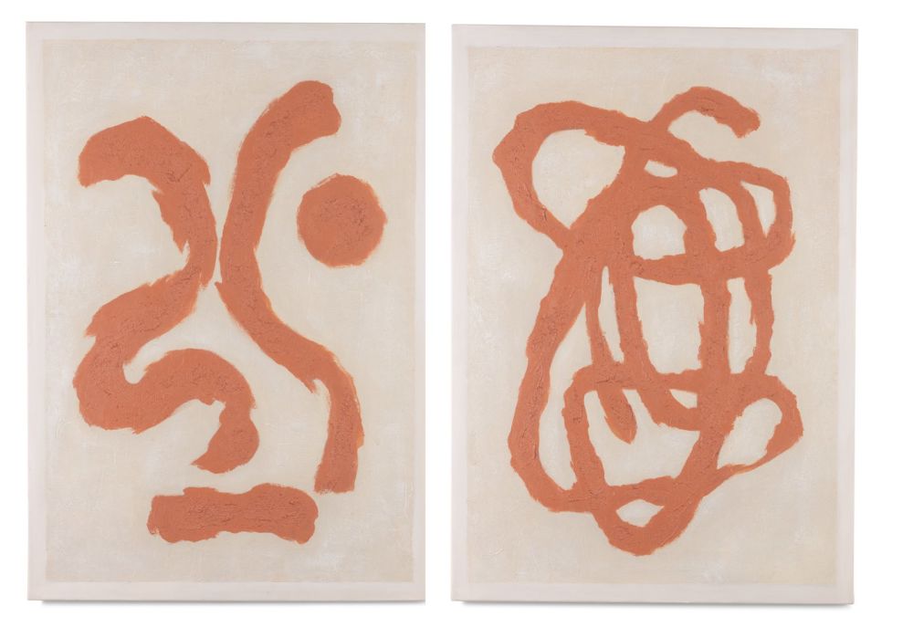 Organic Abstract set van 2 schilderijen 70x100cm - Oranje