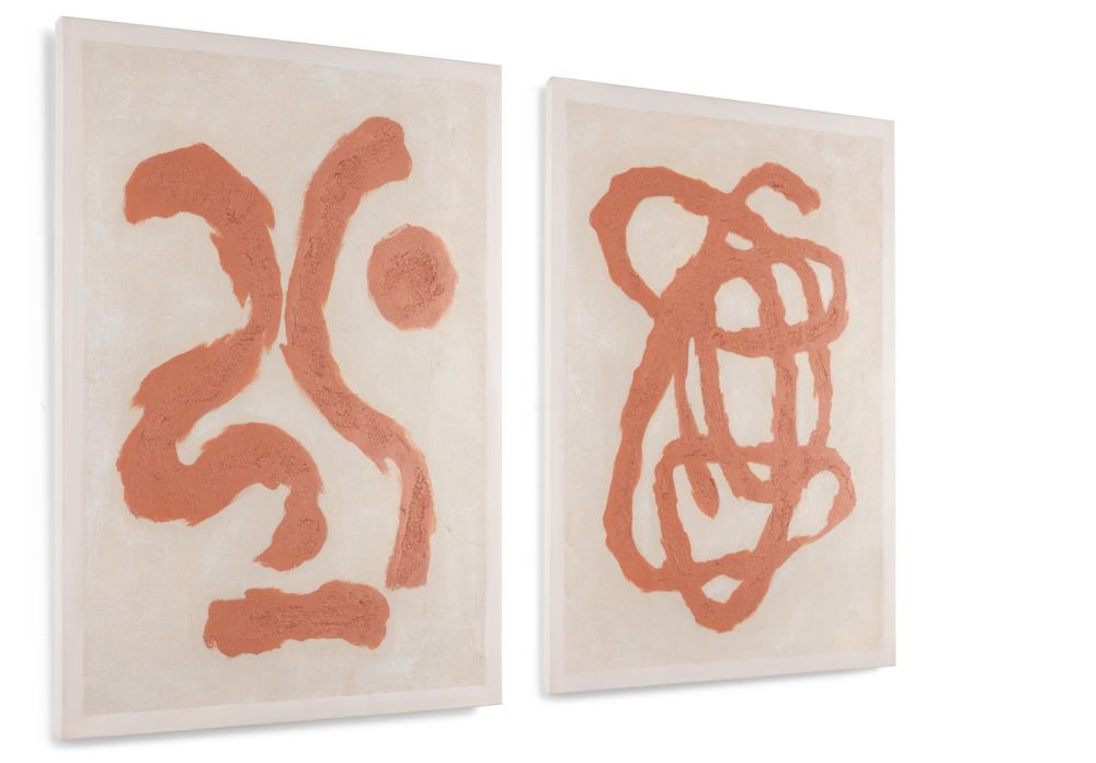 Organic Abstract set van 2 schilderijen 70x100cm - Oranje - Afbeelding 2