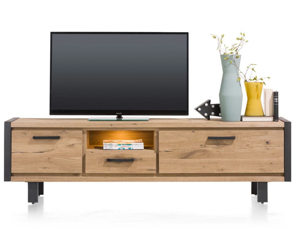 Brooklyn, lowboard 210 cm - 1-lade + 2-kleppen + 1-niche (+ LED)