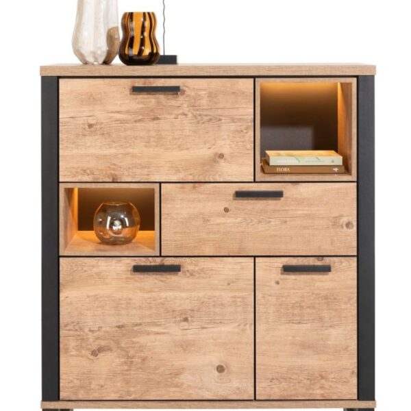 Perth, highboard 120 cm - 2-deuren + 1-lade + 1-klep + 2-niches (+ LED)