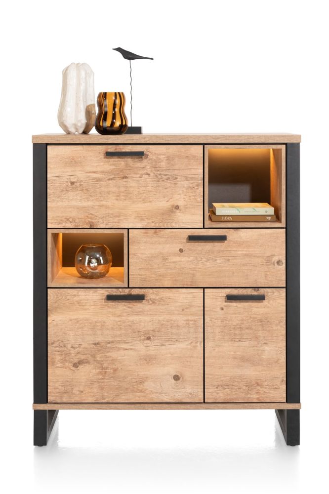 Perth, highboard 120 cm - 2-deuren + 1-lade + 1-klep + 2-niches (+ LED)