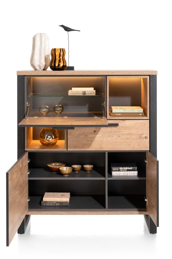Perth, highboard 120 cm - 2-deuren + 1-lade + 1-klep + 2-niches (+ LED) - Afbeelding 3