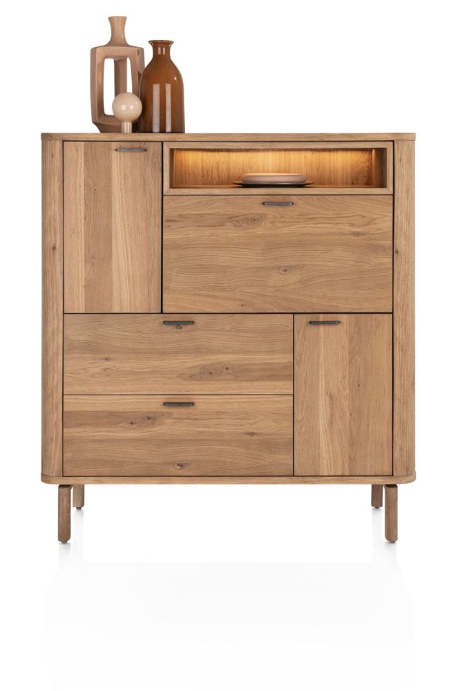 Zade, highboard 125 cm - 2-deuren + 2-laden + 1-klep + 1-niche (+ LED)