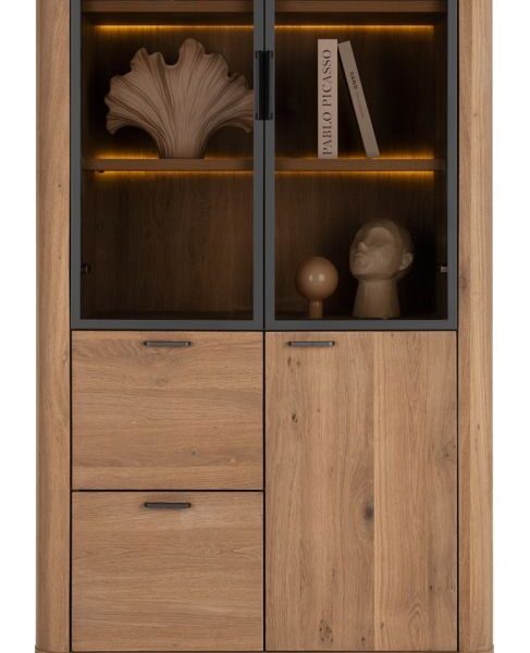 Zade, vitrine 2-glasdeuren + 1-deur + 2-laden (+LED)