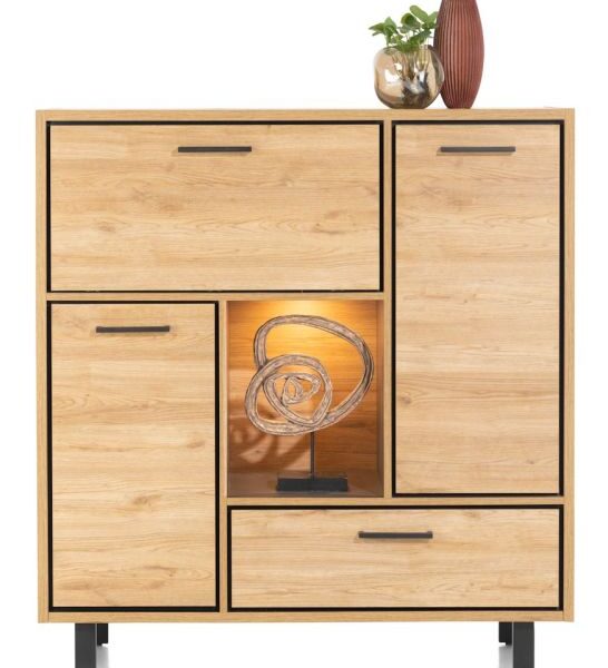Ostrava, highboard 125 cm - 2-deuren + 1-lade + 1-klep + 1-niche (+ LED)