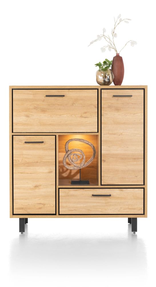 Ostrava, highboard 125 cm - 2-deuren + 1-lade + 1-klep + 1-niche (+ LED)