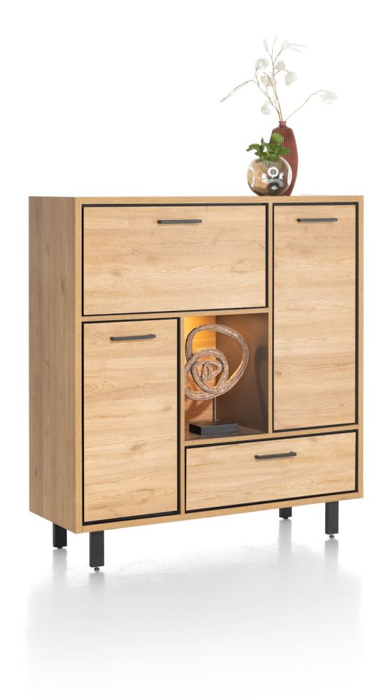 Ostrava, highboard 125 cm - 2-deuren + 1-lade + 1-klep + 1-niche (+ LED) - Afbeelding 2