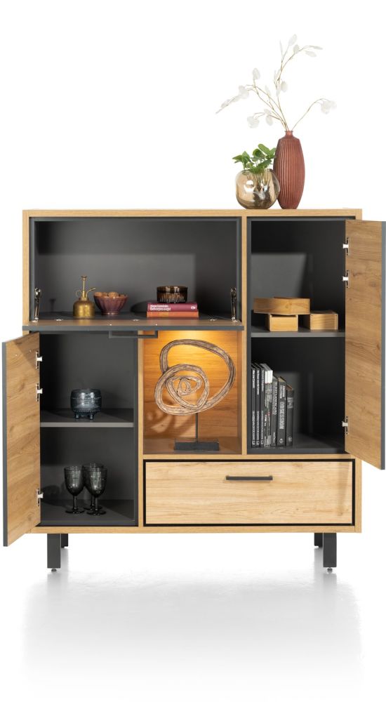 Ostrava, highboard 125 cm - 2-deuren + 1-lade + 1-klep + 1-niche (+ LED) - Afbeelding 3