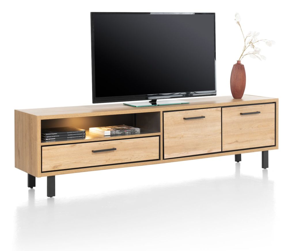 Ostrava, lowboard 200 cm - 2-deuren + 1-lade + 1-niche (+ LED) - Afbeelding 2