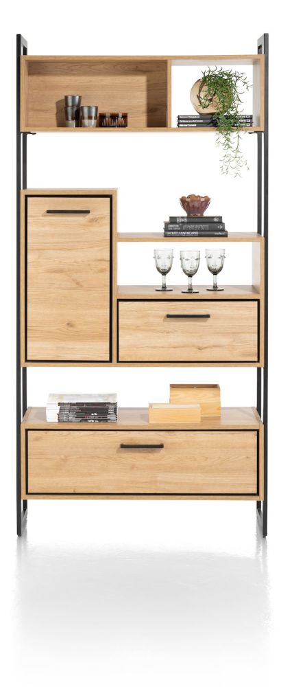 Ostrava, roomdivider 100cm - 1-deur aan beide zijden + 2-laden T&T + 5-niches