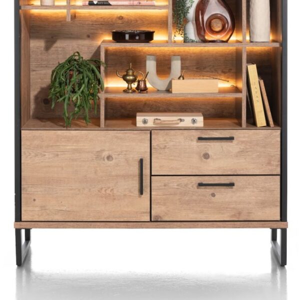 Pantin, highboard 120 cm - 1-deur + 2-laden + 7-niches (+ LED)