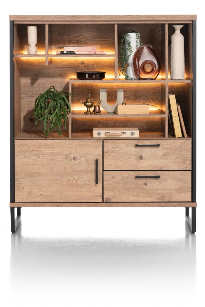 Pantin, highboard 120 cm - 1-deur + 2-laden + 7-niches (+ LED)