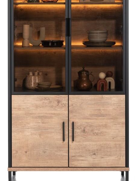 Pantin, vitrine 100 cm - 2-glasdeuren + 2-deuren (+ LED)