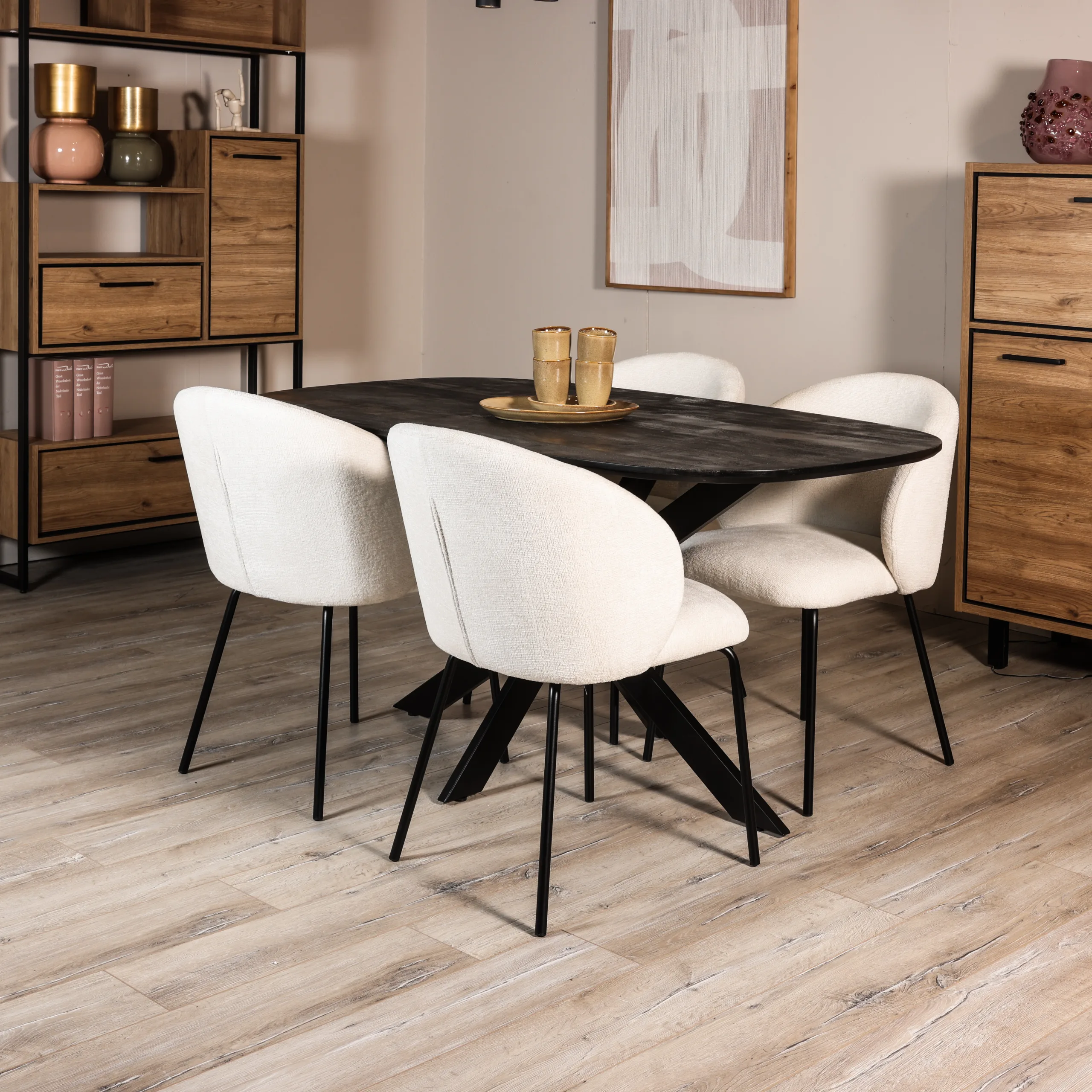 Eetkamerstoel Lianne - Geweven stof - Creme - Afbeelding 9