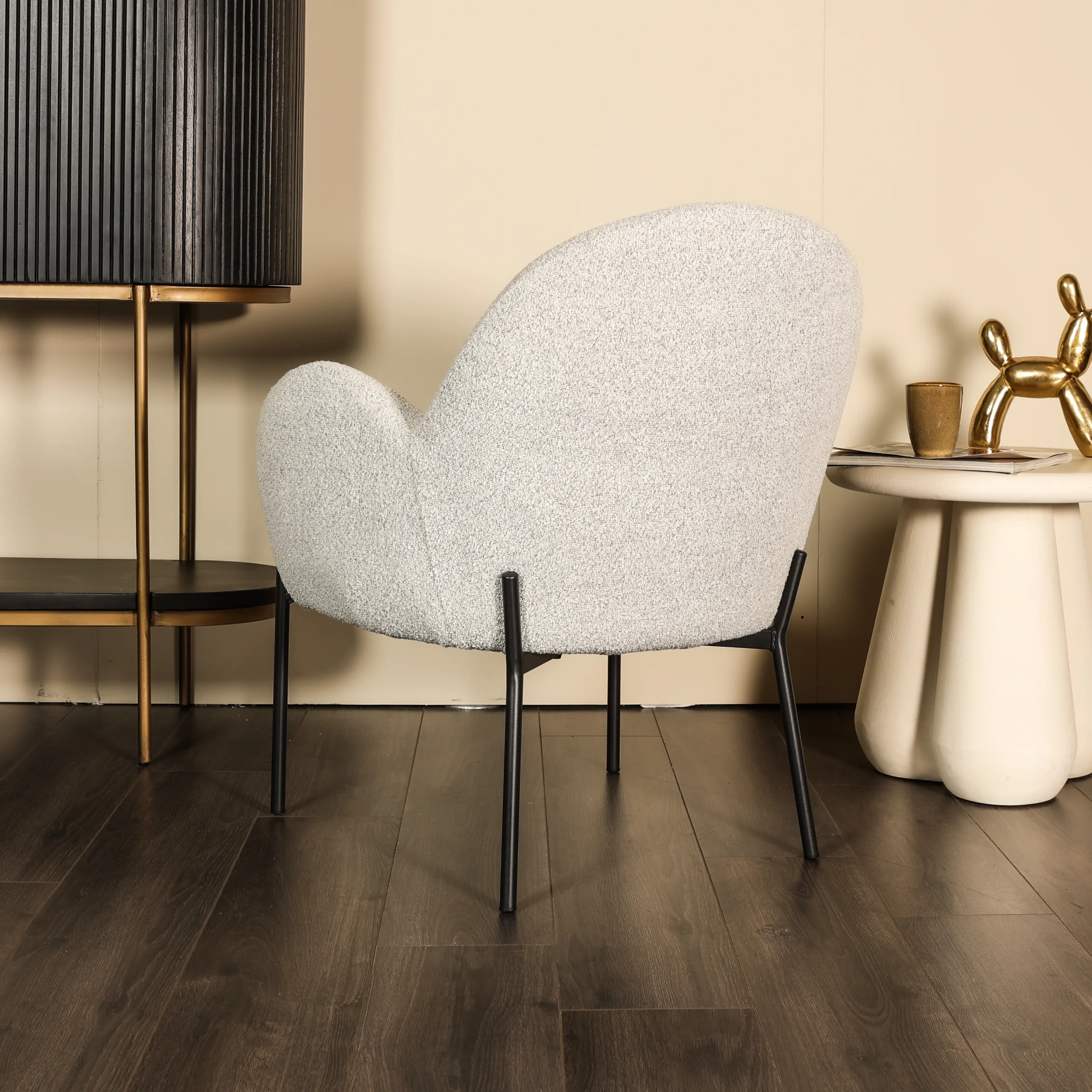 Fauteuil Tess - Lichtgrijs/Creme - Boucle - Afbeelding 2