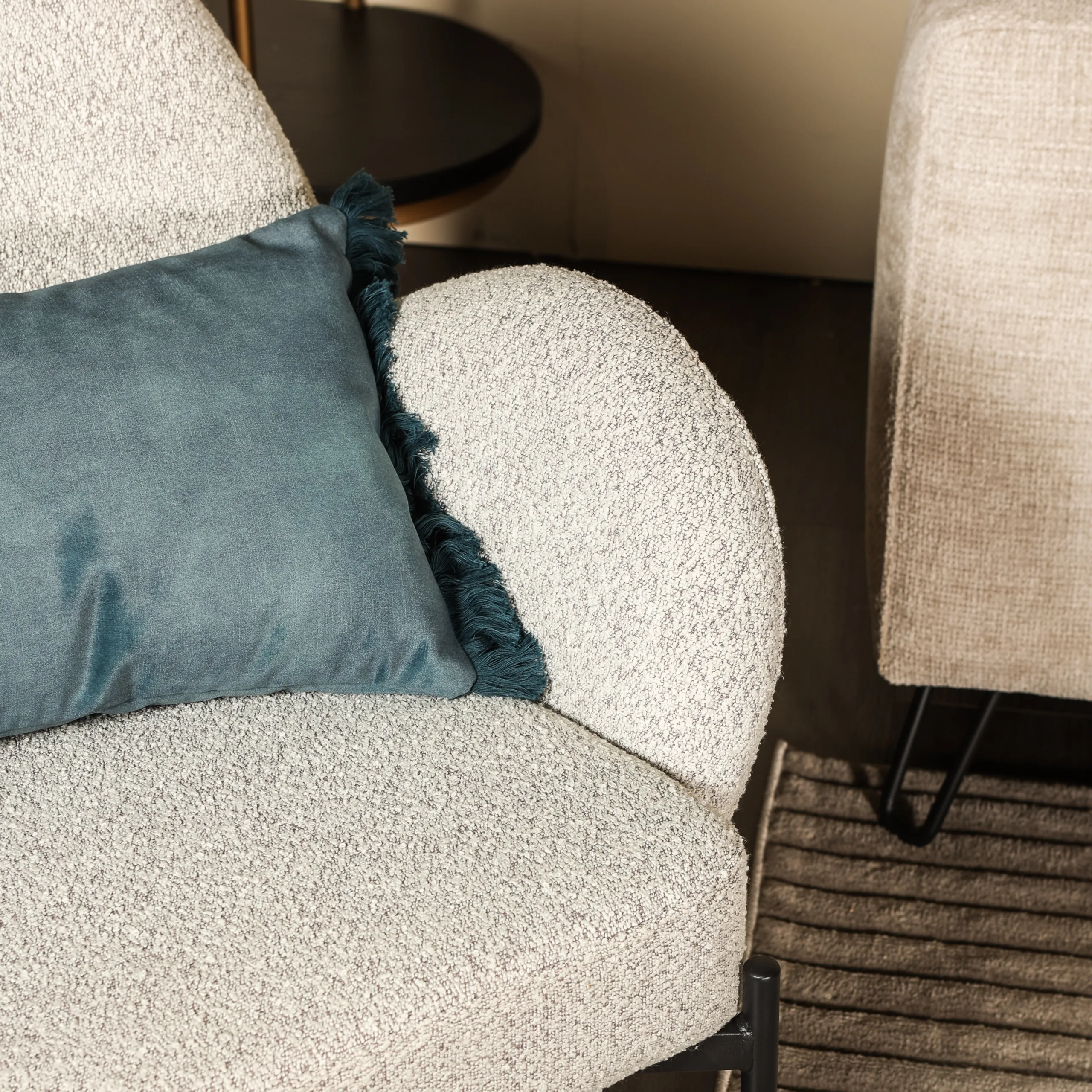 Fauteuil Tess - Lichtgrijs/Creme - Boucle - Afbeelding 4