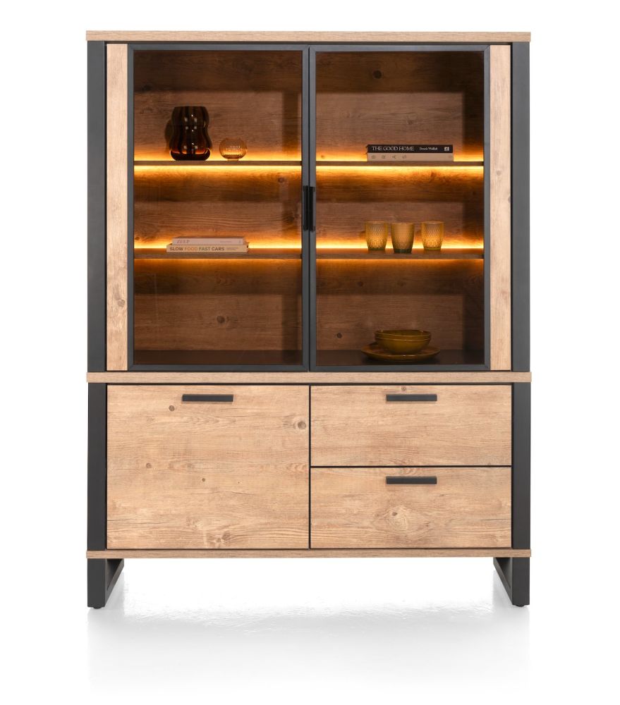 Perth, buffet 150 cm - 2-glasdeuren + 1-deur + 2-laden (+ LED)