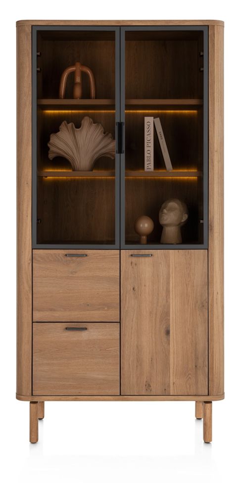Zade, vitrine 2-glasdeuren + 1-deur + 2-laden (+LED)