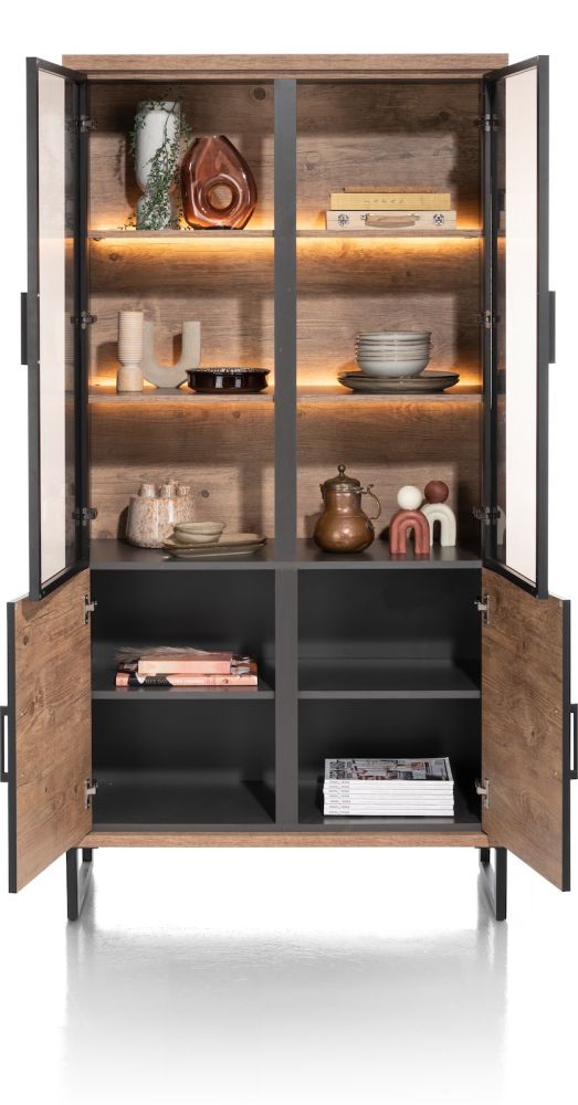 Pantin, vitrine 100 cm - 2-glasdeuren + 2-deuren (+ LED) - Afbeelding 3